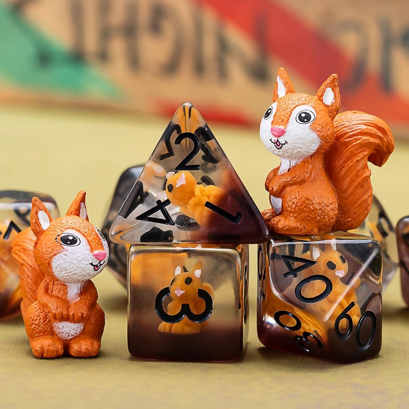 weyano D&D Dice Set, Squirrel Resin Polyhedral Dice for Dungeons and Dragons, RPG, MTG DND 7-DIE (D4, D6, D8, D10, D12, D20, D%) - Image 2